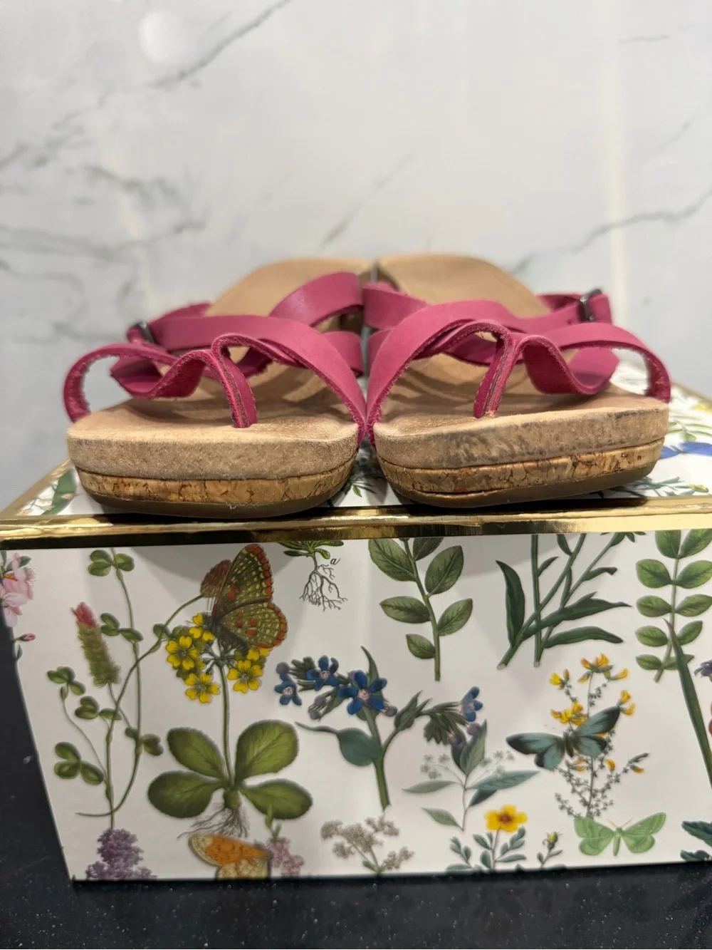 UGG Pink Cork Wedge Sandals with Buckle Strap